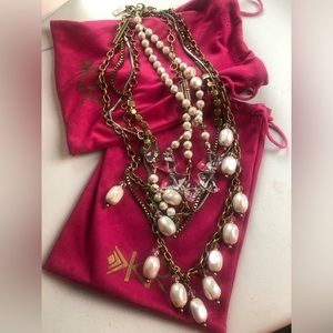 Silpada KR Multi-strand brass pearl, crystal and chain necklaces